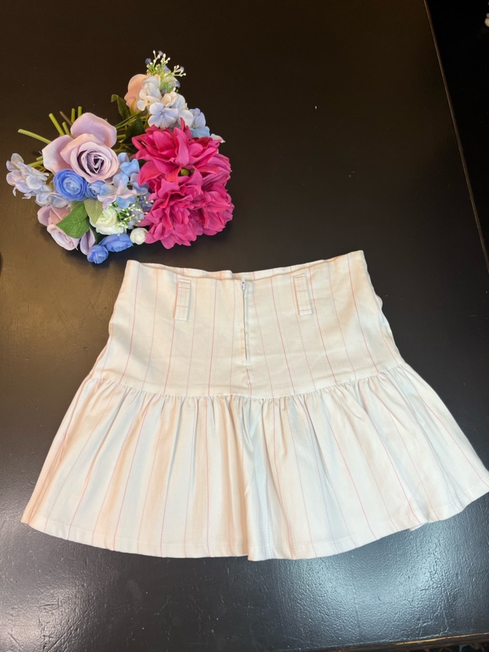 Ponny Tail Y2K 2000s White Pink‎ Pinstripe Micro Skater Mini Skirt Sz M USA Made